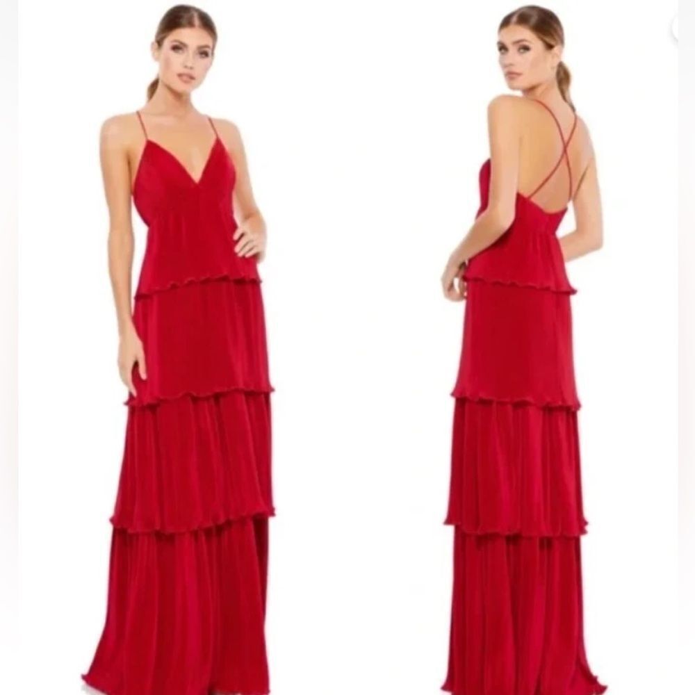 Mac Duggal 49083 Spaghetti Strap Ruffle Layered Maxi Gown $398